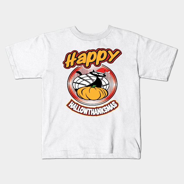 Happy Hallowthanksmas Kids T-Shirt by Jabir